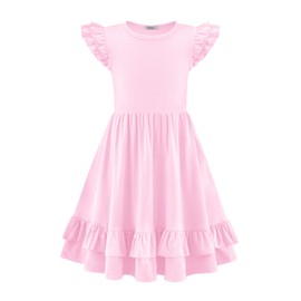 Arshiner Kids Dress Fashion Short Sleeve Pink Valentine's Day A Line Swing Birthday Party Dresses Outfit for 14