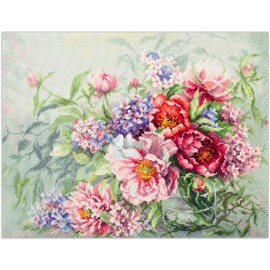 Magic Needle 510-224 ZW Peony and Hydrangea Counted Cross Stitch Kit with Zweigart Edition Cotton Multi-Coloured 40 x 30 cm