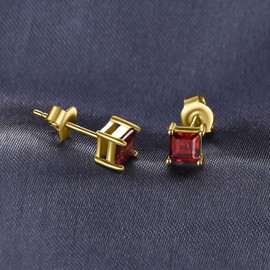 JewelryPalace Square Cut Real Gemstone Stud Earrings Silver 925 Women's Jewellery Set, Earrings Silver Birthstone Girls, Stud Earrings Silver Small with Stone Women Rose Gold, Silver, Garnet