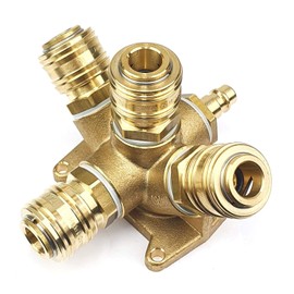 Compressed Air Distributor Wall Socket Brass with 1 x 1/2 Inch Plug Nipple and 4 x 1/2 Inch Coupling Sockets NW 7.2 Air Switch