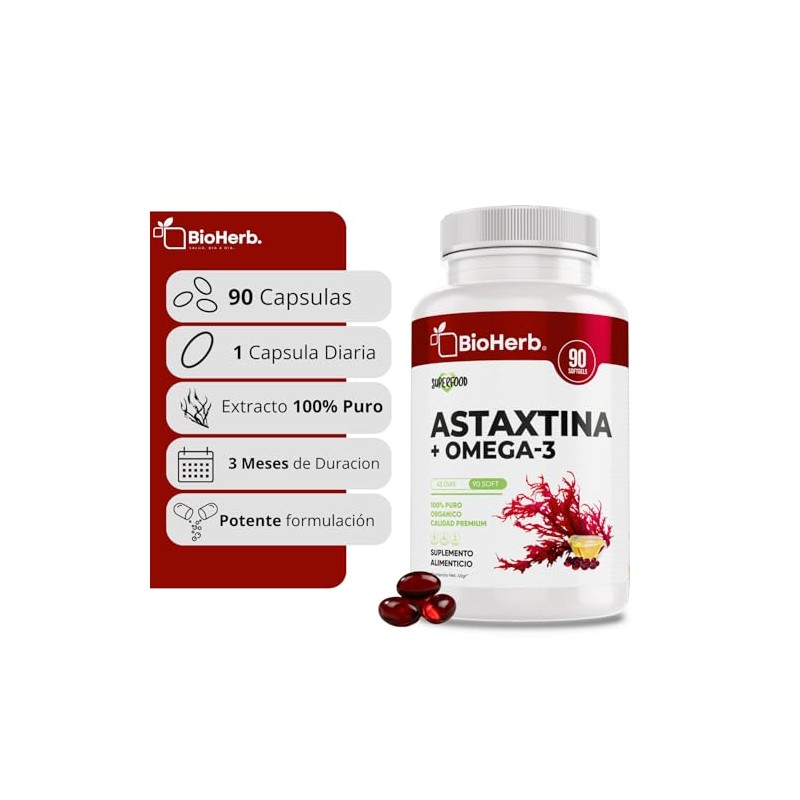Bioherb Astaxantina Omega Epa Dha Fórmula Alta Concentración Cápsulas 1000