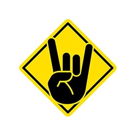 fagraphix Caution Sign Rocker Hand Sign Sticker Decal Self Adhesive Heavy Metal Hard Rock Devil Horns 1.25" Wide
