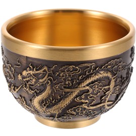 Cabilock Kung Fu Tea Cup: Chinese Copper Teacup with Dragon Pattern - Vintage Embossed Traditional Tea Mugs, Teaware for Tearoom Decor