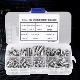 Pan Head Machine Screws Pan Head Screw Approx.310g 10.9oz 140Pcs Set 10 24 Stainless Steel Cross Pan Head Screws with a Plastic Box Multitools