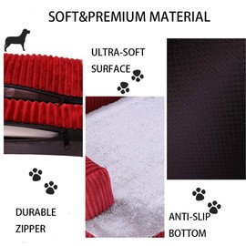 Pbed Orthopedic Dog Bed for Small Dogs,Memory Foam Dog Couch Bed,Removable Bolsters & Washable Cover,Deluxe Plush L-Shaped Couch, Nonskid Bottom (Small,Red)