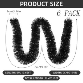 118 Feet Black Christmas Tinsel Garland, Metallic Twist Garland Shiny Hanging Foil Tinsel Garland for Christmas Tree Home Office Party Decoration