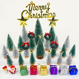 MTKZKAF 42PCS Miniature Christmas Tree Xmas Village Trees Christmas Bottle Brush Tree Artificial Tabletop Christmas Tree DIY Christmas Village Decor