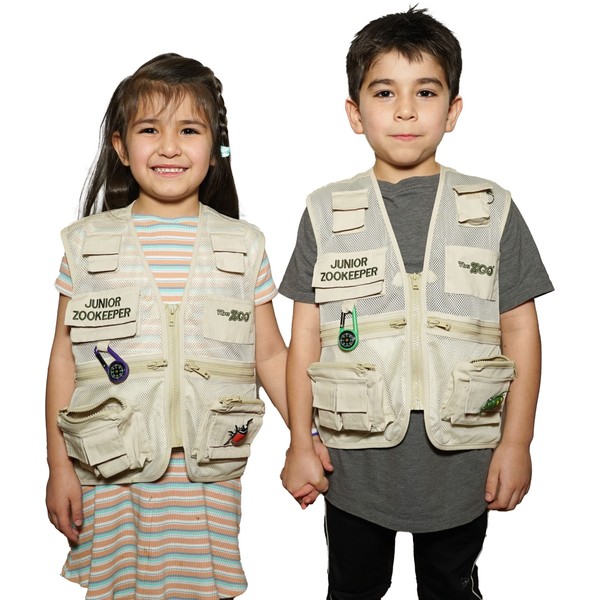 The ZOO Junior Zookeeper Vest with 12 pockets and snap-on toys for imaginative fun. Easy to use quality Zips (Medium) 3-5 years old.