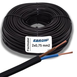 Flat Device Cable H03VVH2-F 2 x 0.75 mm² Black 2 x 0.75 mm² – Wire Colours: Brown – Blue – 2 Pin / Core – PVC Cable – 99.9% OFC Copper (Full Copper) Many Lengths from 1 m – Your Length: 5 m