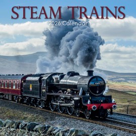 Gifted Stationery Co, Steam Trains 2026 Wall Calendar, 12'' X 12'', 16-Month Calendar with Stapled Binding