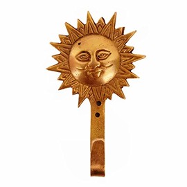 Purpledip Brass Wall Hook Hanger for Keys, Clothes 'Sun God'; Vintage Design Wall Decor (11124)