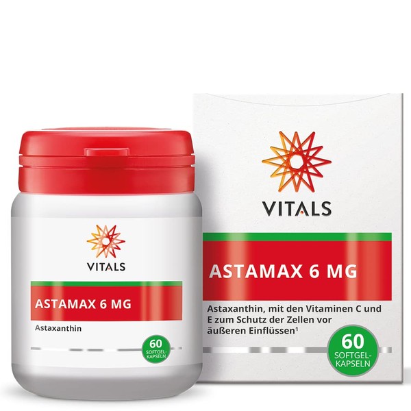 Vitals - Astamax 6mg Astaxanthin 60 Softgel-Kapseln Hochdosiert. Natürliches Astaxanthin