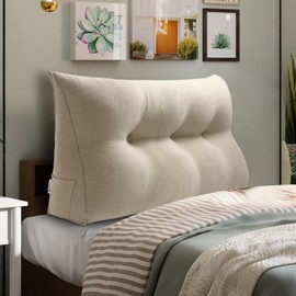 WOWMAX Wedge Pillow Headboard Dorm Headboard Twin XL Headboard Pillow Twin Bed Wedge Pillow for Headboard Bolster Pillow for Bed with Removable Cover, 85% Linen 15% Cotton Blend, Natural Color
