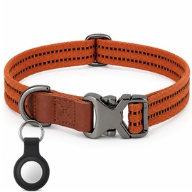 Kovirova Dog Collar for Medium Large Dogs, Adjustable 14-20 Inch Pet Collar, Wear-Resistant Heavy Duty Polyester Strap with Zinc Alloy Buckle,Airtag Holder, Brown，M