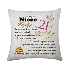 Niece 21st Birthday Gift Cushion Cover from Aunt Inspirational Happy 21st Birthday Pillow Cover Throw Pillow Cover Gift for Niece (Niece 21st)