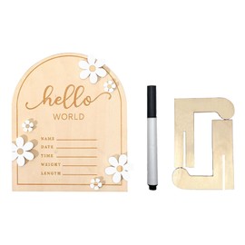 3 Pcs ​Wooden Hello World for Baby Showers, 7.1 Inch Baby Announcement Sign, Birth Announcement Sign for Hospital Welcome Newborn Boys and Girls Shower, Nursery Hospital Information Record Board