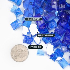Skyflame 15LB Fire Glass for Propane Fire Pit, 1/2 Inch Cobalt Blue Reflective Glass Rocks, Fireplace Fire Table Decorative