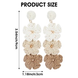 KFHENSOMR 2pcs Boho Raffia Flower Earrings, Floral Boho Statement Dangle Spring Earring, Trendy Cute Rattan Earrings for Women, Lightweight Straw Statement, Summer Tropical Beach Jewelry