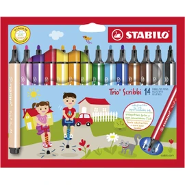 STABILO STABILO - Gefederter Dreikant-Filzstift - Trio Scribbi - 14er Pack - mit 14 verschiedenen Farben