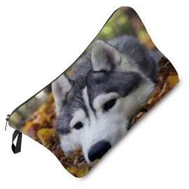 Livel lhood Funny Husky Dog Makeup Bag Cute Small Organizer Bag Travel Toiletry Zipper Pouch Siberian Husky Cosmetic Bag Present for Husky Lovers Husky Mom Women
