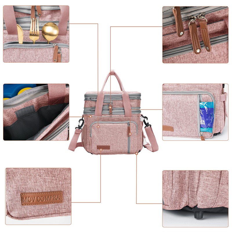 Adult Insulated Lunch Box for Work, Expandable Large Pink Lunch
