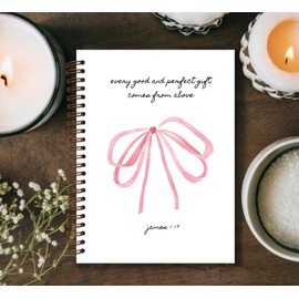 KDHTY Trendy Coquette Pink Bow Christian Notebook,Christian Notebook for Women,Church Notes Notebook for Bible Notes,Hardcover Spiral Notebook 5.5x8.3,Christian Gifts