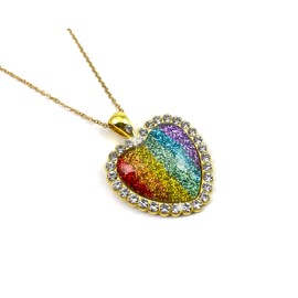 Somewhere over the Rainbow Glitter Heart Crystal Rhinestone Charm Necklace - The Wonderful Oz Jewelry