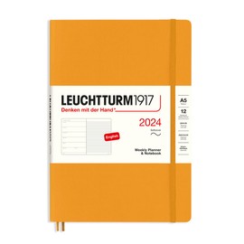LEUCHTTURM1917 367782 Weekly Calendar & Notebook Softcover Medium (A5) 2024, 12 Months, Rising Sun, English