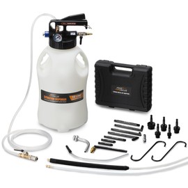 FOUR UNCLES 10L Transmission Fluid Pump - Pneumatic Transmission Fluid Extractor and Dispenser with 15 Metal ATF Adapters and Pressure Gauge for Automotive Use, Transmission Fluid Transfer Pump Kit