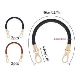 Hitopin Pack of 4 Straps Bag Handles, Replacement Handle, Bag Handles, Leather Handles, Braided Purse Strap, PU Leather, Handbags Replacement Handbag, Shoulder Bags (2 x Brown, 2 x Black)