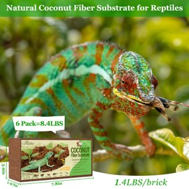 Riare 6 Pack Natural Coconut Fiber Substrate for Reptile- Premium Compressed Coconut Husk Terrarium Bedding for Reptile, Tortoise, Frogs, Snakes Hermit Crabs, Burrowing Animals