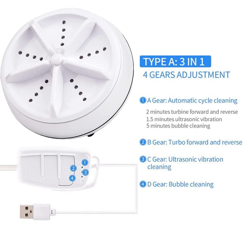 Ultrasonic Mini Washing Machine - USB-Powered Portable Turbine Washer with