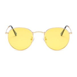 RUNHUIS Small Round Polarised Sunglasses Women Men Vintage Classic Super Light Metal Frame Glasses Retro Fashion Glasses for Driving Fishing, Gold/Yellow