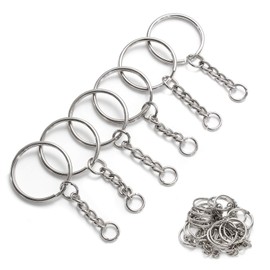 YHYZ Keychain Ring Set, 10pcs 1 Inch Splits Key Ring Hoops (25mm) with Chain + 10pcs Jumper Rings, Metal Sliver Keyring Chains, for DIY Craft Tassels Resin Art Jewellery Making Attachment (10 Sets)