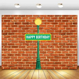 Withu Red Brick Wall Birthday Party Backdrop Cartoon Street Lamp Sign Kids Boys Girls Bday Banner Decorations Portrait Photo Booth Studio Background Prop 7x5ft