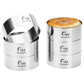 Guowall Hamburger Bun Rings, Stainless Steel Baking Moulds for Homemade Buns, 6 x Round Food Rings (4 inch/10.2 cm)