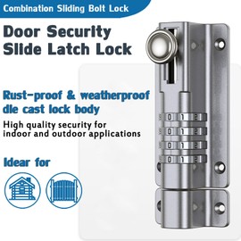 Combination Door Security Slide Latch Lock,V·RESOURCING® High Security 4 Digit Pin Dial Gate Lock for Sheds, Home Reinforcement, barns, Fences, childproofing, cupboards, Workshop