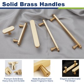 KOPPALIVE 6-Pack Solid Brass Cabinet Pulls, Gold Handles for Cabinets, Gold Dresser Drawer Pulls, Modern Kitchen Hardware, 5 Inch Hole Center, Brushed Finish