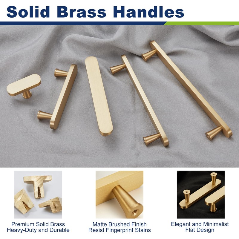 KOPPALIVE 6-Pack Solid Brass Cabinet Pulls, Gold Handles for Cabinets,