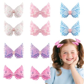TODDER 3.35 Inch Glitter Hair Bows for Girls Shiny Sequins Bowknot Alligator Clips Barrettes Pins for Baby Girls Toddlers Teens Sparkly Hair Accessories Fully-wrapped Clips Multi-color 10pcs