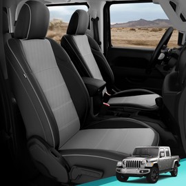 FEINEPRO Customized Jeep Gladiator Seat Covers Full Set, Fit for 2020-2024 Gladiator with Rear Seat Cup Holder, Waterproof, Scratch-Resistant, Premium Quality Faux Leather Seat Cover（BlackGrey）