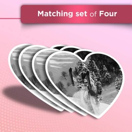 Vinyl Heart Stickers (Set of 4) - BW - Snowmobile Stunt Rider Skidoo Snow Fun Decals for Laptops,Tablets,Luggage,Scrap Booking,Fridges #36968