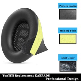 Ear Pads Cushions + Headband Replacement Earpads Compatible with Bose QuietComfort 45 QC45 35 QC35, QC35 ii Over-Ear Headphones Easy DIY Installation,Protein Leather Parts (Black Kit)