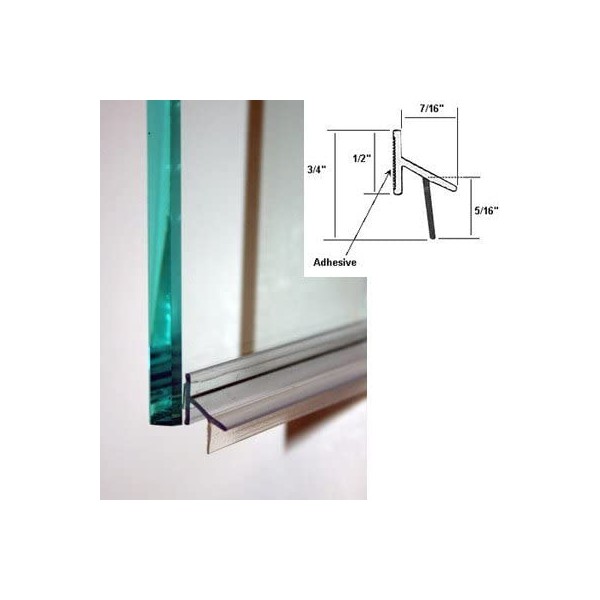 Clear Polycarbonate Drip Rail and Sweep Combination w/VHB Tape for Frameless Shower Doors - 33-5/8 in Long
