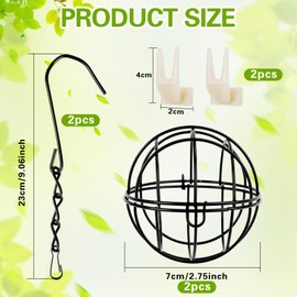 Fat Ball Feeder, 2 Pcs Black Hanging Bird Feeder, Metal Fat Ball Bird Holder With 2 S-shaped Hooks and 2 Plastic Fruit Fork, Fat Ball Feeders for Outdoor Garden Wildlife Birds Finch Sparrow Robin