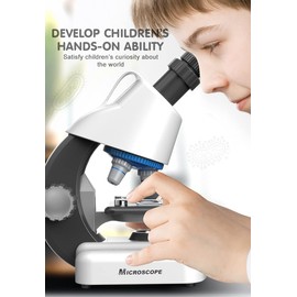 HYRENEE Kids Educational Microscope - Up to 40-1200x Zoom, LED Light, Glass Material, White Color, Perfect for STEM Learning & DIY Experiments