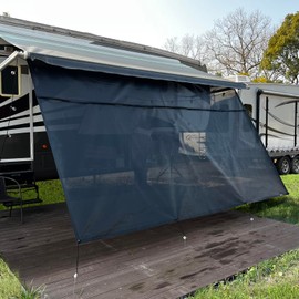 SHADEPLUS RV Awning Sun Shade Screen 8'x12'3''(Fit for 13' Awning),Black Mesh Shade Screen with Zipper,Universal Trailer Camper Awning Screen with Complete Kits,Improves Shadow and Privacy.