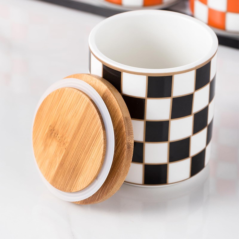 XYQXYQ Kitchen Countertop Ceramic Checkered Canisters,Black And White Food Storage