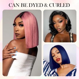 DonsiRol 14 inch Wear and Go Bob Wig Human Hair, 13x4 Hd Lace Front Wigs Human Hair, Glueless Wigs with Baby Hair, Pre Plucked Human Hair Wigs for Black Women, 180% Density Bob Wigs (Black)