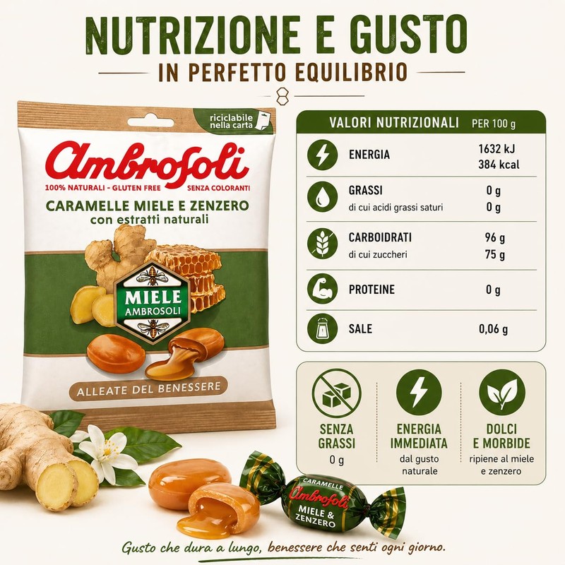 Ambrosoli Busta caramelle Mielness & Zenzero gr.90